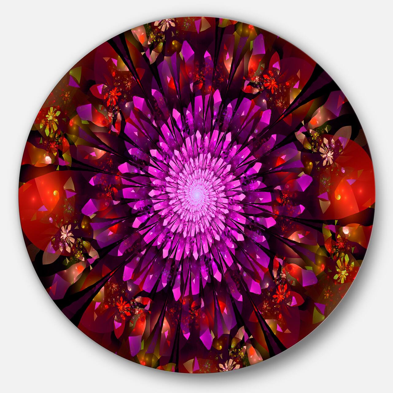 Designart - Purple Glowing Crystals In Space' Floral Metal Circle Wall Art